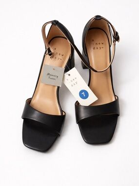 a new day Black Ankle-Strap Block Heel Sandals